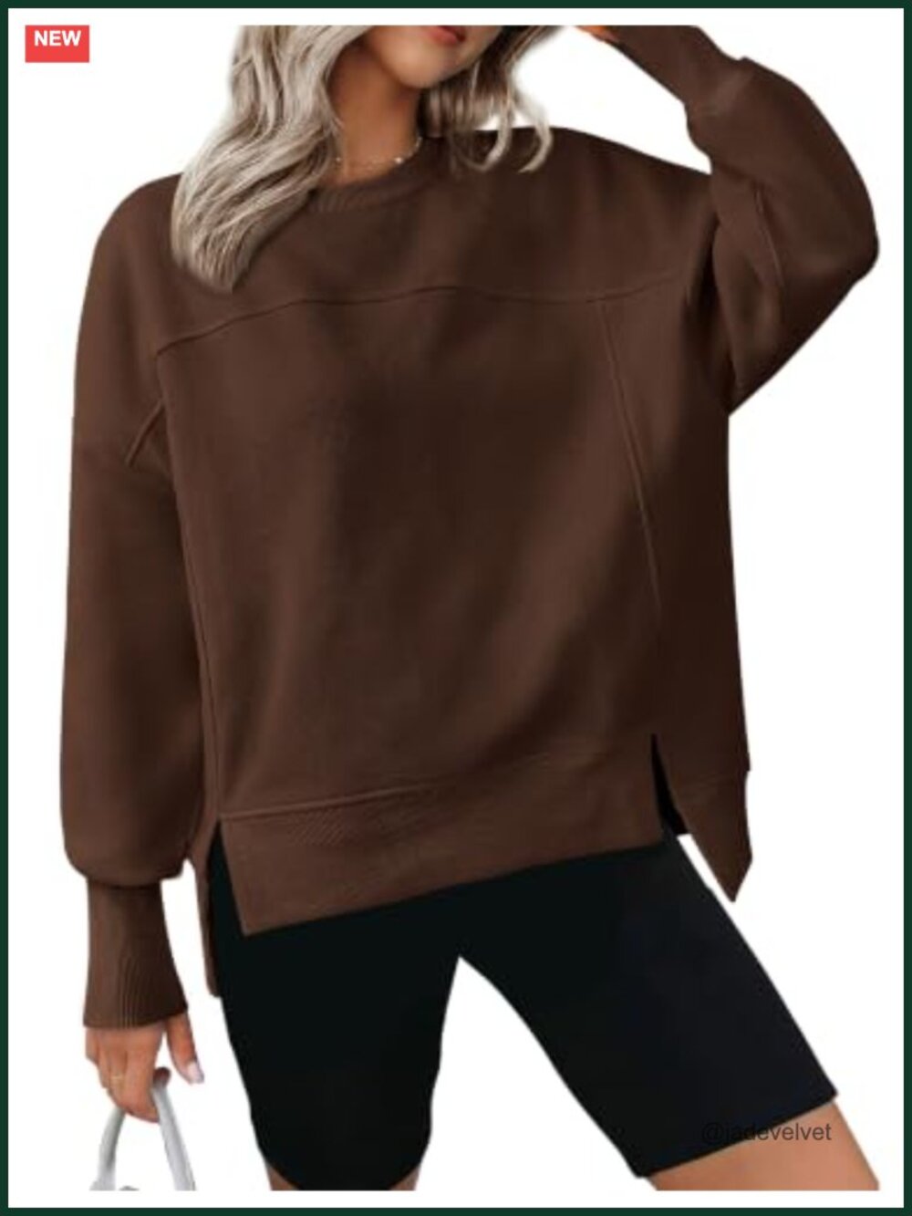 Womens Crewneck Sweatshirt Soft Fleece Pullover High Low Side Slit